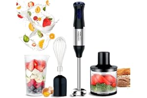 SOKANY Mixeur Plongeant 1000W [ Robot Multifonction 4en1 ] 5 Vitesse Réglable + Turbo, avec Fouet, Hachoir de 500ml et Verre Doseur 700 ml, Robot de Cuisine Sans BPA, Lames en Acier Inoxydable