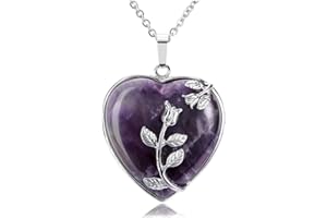 JSDDE Flower Wire Wrapped Heart Necklaces for Women Crystal Heart Pendant Necklaces Natural Gemstone Necklace Jewellery Gifts