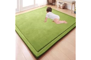 GGoty, Grande tappeto da gioco per bambini in velluto di corallo, spesso e antiscivolo, ideale per far gattonare i bambini e per fare yoga, per studio, cucina, nursery (100 x 120 x 2 cm, verde)