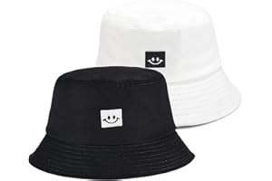 SEFIRST 2 Pcs Bob Chapeau de Soleil en Coton Homme Femme, Pliable Anti-UV Chapeau de Pêcheur Casquettes Visières Respirants Bucket Hat Été pour Outdoor Camping Voyage Randonnée Plage (Noir, Blanc ﻿