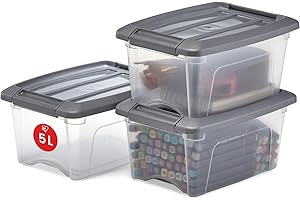 ‎IRIS OHYAMA Iris Ohyama Aufbewahrungsboxen mit Deckel, 5L, 3er-Set, Silber, Sicherer Verschluss, Stapelbar, Griffe, Schlafzimmer, Schrank, Büro, Organisation, BPA-freies Plastik, Ordnungsboxen, NTB-5