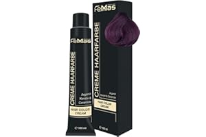 FemMas - Tintura per capelli biondo medio viola intenso 7.22, crema colorante professionale con olio di argan, cheratina e ceramidi, colorazione permanente o tintura, per risultati durevoli, da 100 ml
