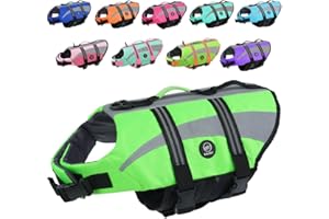 EMUST Life Vests for Dogs, Lightweight Small/Medium/Large Dog Life Preserver, XL Dog Life Jacket for Swimming/Boat/Water, Life Jacket for Large Dogs,Green, XL