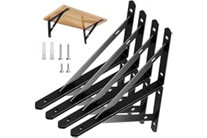 WEERSTONE 8 Stück Regalhalterungen Schwerlast-Träger 90 Grad Wand-Winkel Regalhalterung Metall Regalträger mit Schrauben Wand Regalträger Eisen Regalwinkel für Winkel Regal (20×12CM),Schwarz