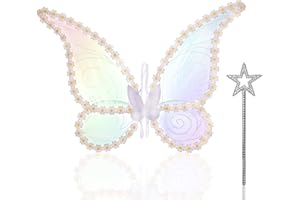 BINYI Feenflügel Erwachsene Fee Kostüm Damen Feen Flügel Erwachsen Schmetterlingsflügel Groß Feenflügel Kinder Set mit Feenstab Fairy Wings Adult Mädchen Schmetterling Flügel Weiß Für Karneval
