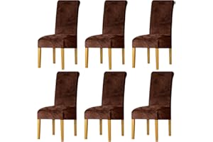 LANSHENG Stretchy Chair Covers for Dining Room Chairs,Stretch Spandex with Elastic Band Chaircover,Velvet Large Dining Chair Slipcovers for Restaurant Hotel Party Banquet (Coffee,6 Pack(M))