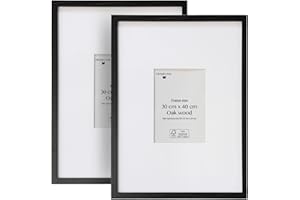 Framelane Set de 2 Portaretratos para Fotos Marco 30x40 en Roble Negro FSC con Vidrio Acrílico Antirrayas y Antirroturas - Passepartout - Montaje Vertical u Horizontal Decorativo