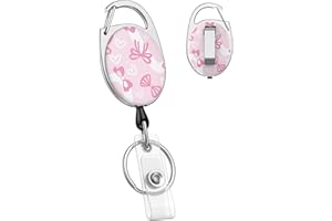 Uniclife Cute Retractable Keychain, Pink Bow Print Retractable Badge Holders Key Ring Extendable Badge Clip for Keys and ID Card, Heavy Duty Badge Reel with Carabiner