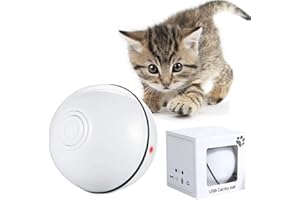 DIWUJI Katzenspielzeug Interaktiv Automatisch Sich Drehender Ball, USB Wiederaufladbares LED Licht Haustier Unterhaltungskugeln für den Innenbereich, Übungsbälle Pet Chaser Spielzeug für Kätzchen (Weiß)