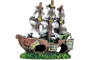 SMOOTHEDO-PETS Decoraciones para peceras, decoración de acuario, adornos pequeños, accesorios de peces, escondites de peces Betta, juguete de naufragio/barco pirata (dorado)