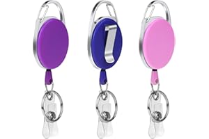 Vicloon Enrouleur Rétractable Longueur, 3Pcs Porte-Badge Mousqueton Robuste, 68.5cm Avec Ressort Renforcé pour des Cartes d'identité avec Porte-clés Clip de Ceinture et le Crochet de Serrage