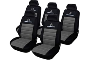 eSituro Clásicas Juego de Fundas para Asientos de Coche Universal Delanteros y Traseros con Reposacabezas, 5 Pieza Gris Acolchado