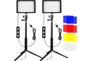 Luce Video a LED 5600K, Bonvvie 2-Pack Faretto LED Fotografia a USB, Pannello Luce LED Dimmerabile da Tavolo per Riprese dal Basso, Riunione con Zoom, Trasmissione, YouTube Registrazione Video