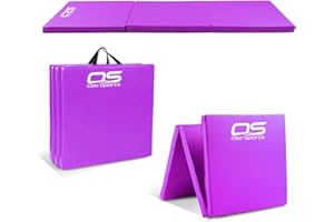 OZE SPORTS Gymnastic Tumble Exercise Mat – Non Slip PU Leather Surface - High Density Polyether Rebound inner Material – 6FT Long Tri Folding Crash With Carry Handles perfect for gymnastics yoga Pilates (Purple)