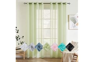 EMEMA 2 panele przezroczyste zasłony z woalu, z oczkami, miękkie okna, do sypialni i salonu, elegancki salon, 140 x 175 cm, kolor zielony