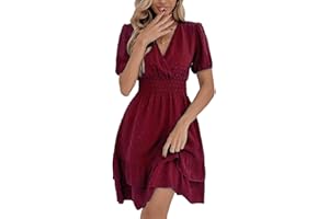 MAFA Vestiti Casual da Donna Estivi Autunno Elegante a Pois Abito a Maniche Lunghe Vestito Scollo V Abiti Corto con Volant e Vita Alta