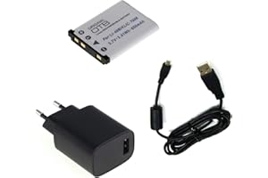 bg-akku24 Ladegerät, Akku und Ladekabel, Datenkabel, USB-Kabel für Rollei Powerflex 800, Powerflex 820, Compactline 103, Compactline 320, Compactline 390 SE, Compactline 750, Compactline 850