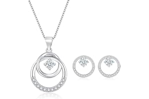 Cangall Schmuckset Silber 925 Damen, 925 Sterling Silber Halskette & Ohrstecker Set mit Cubic Zirkonia, 45+5cm Silberkette mit Anhänger, 11mm Silber Damen Ohrstecker, Geburtstag Geschenk für Frauen