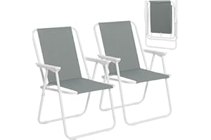 WOLTU 2 x Sedie pieghevoli da campeggio, sedia esterna ultra leggera, con braccioli, per campeggio, spiaggia, giardino, facile da trasportare, grigio scuro