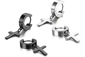 JewelryWe Biżuteria kreolki krzyżowe, stal nierdzewna, klasyczne kolczyki z krucyfiksem dla mężczyzn i kobiet (6 kolorów), Stal nierdzewna, Nie zawiera kamieni szlachetnych