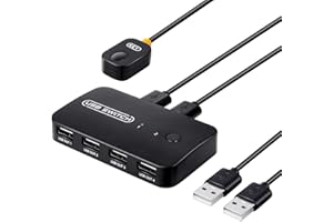 DGODRT USB 2.0 Switch Schaltbar 2 in 4 Out, USB Umschalter 4 Port mit Desktop-Controller und 2 USB Kabel für Tastatur Maus Scanner Drucker Flash Drive