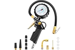 BURNNOVE Manometro per Pneumatici 220PSI Pistola Digitale per Pneumatici e Compressore con 4 Tappi Valvola 2 Ugelli