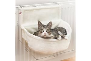CanadianCat Company | Katzen Kuschelsack für Heizkörper | Weiß | Liegemulde mit verstellbaren Bügeln