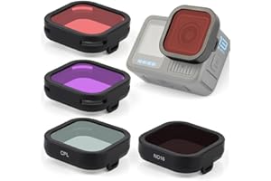 GEPULY Filtro subacqueo per GoPro Hero 13, accessori neri, confezione da 4 filtri Go Pro, set di filtri CPL/ND16/rosso/magenta, accessorio subacqueo a densità neutra polarizzatore circolare correzione