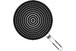 Royouzi Silikon Spritzschutz, 32cm Fettspritzern für Pfanne, Pfannen Spritzschutz mit Klappbarem Griff, Pfannenspritzschutz Haut vor Ölspritzern Schützen, Universal Pfannenspritzschutz, Schwarz
