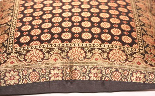 Indische Seide Deko Kissenbezüge 40 cm x 40 cm (Schwarz), Extravaganten Design für Sofa & Bett Dekokissen, Kissenhülle aus Indien. ***Angebot nur für kurze Zeit gültig*** - 4