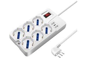 Mscien Ciabatta Multipresa con 3 USB (1 USB-C), 6 Prese, Multipresa Elettrica da Scrivania, Ciabatta Elettrica Presa con interruttore automatico di protezione 10A, 2500W, 3 metri Cavo