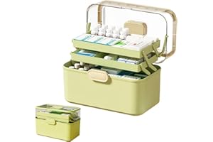 Sevitini Caja de medicamentos, Caja organizadora de medicina grande de 3 capas, medicine box, multifunción Organizador medicamentos con asa, para hogar al aire libre