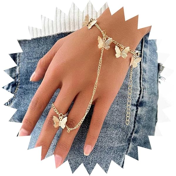 Sttiafay Punk Finger Ring Link Bracelet Adjustable Open Band Ring