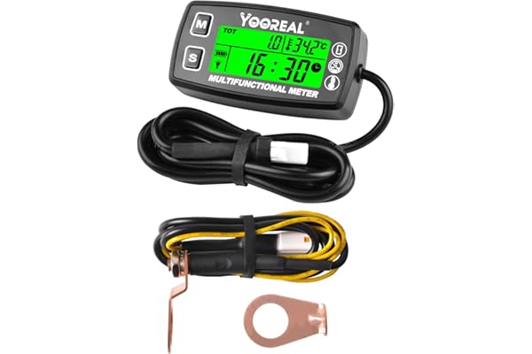 Yooreal Compteur horaire numérique et tachymètre, jauge de température du moteur, affichage rétroéclairé, étanche pour scooter, mini vélo, moto, tracteur de pelouse, camion à benne basculante