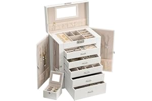 ANWBROAD Joyeros Mujer Caja de joyería enorme de 6 niveles caja organizadora de joyas soporte de exhibición caja de almacenamiento con cerradura y espejo caja de joyería para niñas regalo JJB004W