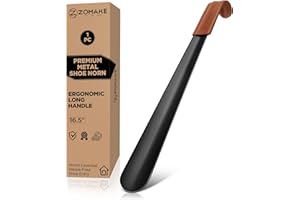 ZOMAKE Chausse Pied Long Metal 42cm, Grand Chausse-pied en Acier Inoxydable Shoe Horn Avec Étui en Cuir,Chaussé Pied Facile à Utiliser(1 Pièces Noir A)