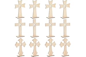 BRIGHT CREATIONS 12 Pack Wooden Crosses for Crafts, Unfinished Wood Crosses for Centerpieces, Decor (3 Assorted Design, 17.8 cm)