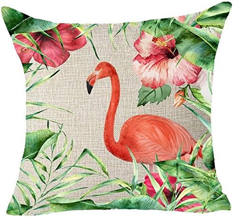 American country style Rain-forest plant Morning glory Banana leaves animal Flamingo Throw Pillow Cover Cushion Case Cotton Linen Material Decorative 18" x 18'' inches