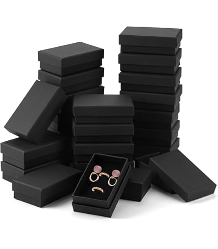 Craftdady 12Pcs Kartonnen Sieraden Dozen Sets Zwart Vierkant Geruite Textuur Doos Met Spons Binnen Voor Hanger Ring Oorbellen Opslag, 7.5x7.5x3.5cm