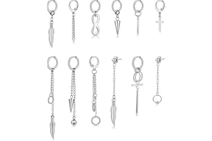 EVBEA 5-9 Piezas Pendientes Para Mujeres Hombres Adolescentes Kpop Colgante Aro Largo Cadena Cruz Pluma Perforado Stud Arete Ultima Novedad Elegante Regalo de Dia de San Valentin Joyería de Moda