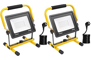 LITGLOBE Projecteur LED Chantier 100W,10000LM Projecteur LED avec Prise Câble de 3M,6500K Blanc Froid Spot LED Extérieur,Etanche IP66 Projecteur Extérieur,Eclairage de Travail pour Garage, Atelier