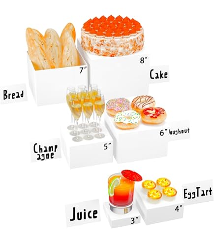 Msiud Espositore Da Buffet Per Aperitivo, Set Di 6 Alzate Supporti In Plastica Per Torte Matrimoni Dessert Oggetti Da Collezione Gioielli Tavolo, Supporto Cubico Annidabile Varie Dimensioni, Bianco