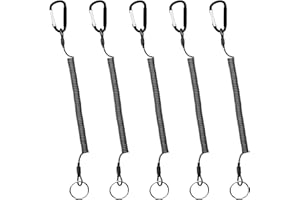 OHYER 5 Pièces Porte-clés Spirale élastique Corde de Pêche en Spirale Cordon de Sécurité élastique Rétractable Lanière de Pêche avec Mousqueton pour Prévenir les Clés Perdues Pinces et Outils