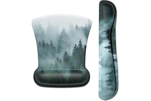 ITNRSIIET Podkładka pod mysz wsparcie nadgarstka klawiatura podkładka pod nadgarstek ergonomiczna podkładka pod mysz antypoślizgowa pianka z pamięcią kształtu podkładka pod klawiaturę łatwe pisanie ulga w bólu idealna do komputera laptopa gamingowego biura, mglisty las