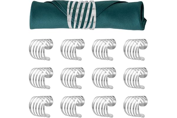STCRERAG 12 PCS Rond de Serviette de Table Personnalisé Anneaux Serviette de Table en Métal Porte-Boucle de Serviette Creux 4.2*4.1cm pour Décoration de Table Mariage, Gala, Hôtel, Restaurant (Argent)