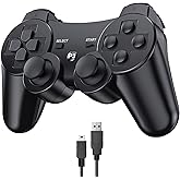 Diswoe Controller für PS3, Wireless Controller Bluetooth Controller für PS3 mit Double Shock Ergonomie Rechargable Controller