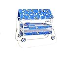 BABYBLESSING Baby Cradle 4 Wheel (Hood) | Colour - Blue, Iron