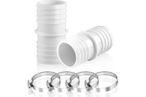 NUTKIT 2 Pezzi Raccordo Tubo Piscina, 32 a 32 mm di Diametro, Adattatore per Tubo da Piscina, Connettori per Tubi, con 8 Pezzi Fascette Stringitubo, Adattatore per Tubo Doppio- Bianco