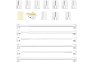 Honeyes 6 Stück Vitragestangen mit Selbstklebehaken Ausziehbar Bistrogardinenstangen Gardinenstange für Fenster Küche DIY-Projekte (6 Stück, 30-50CM)