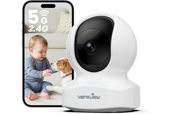 wansview 3K 5MP Camera Surveillance WiFi Interieur - 2.4G/5G Double Bande WiFi Caméra de Surveillance, Suivi Intelligent 360°, Détection Humaine IA, Compatible avec Alexa pour Bébé/Chat/Chien/Maison